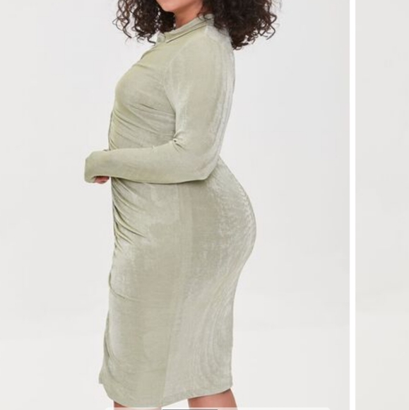 Forever 21 Plus size ruched pink long sleeve midi shirtdress size 0X New - Picture 5 of 8